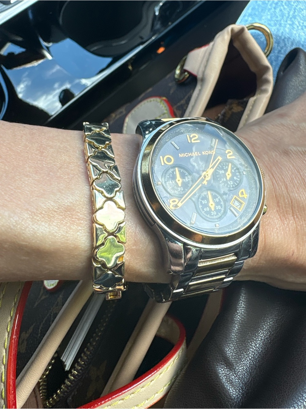 Michael Kors Two-Tone Gold and Silver Chronograph Watch with Black Dial